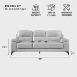 Lexicon Leather Couch, Modern Couch Sofa, Top Grain Leather Sofa, Oversized Sofa for Living Room, Bedroom, Office, Apartment, 3-Seater Couches, Silver Gray Lexicon