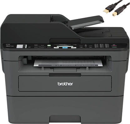 Brother MFC L26 Series Compact Monochrome All-in-One Laser Printer, Automatic Duplex Printing, 250 Sheets, Wireless, Mobile Printing, with MTC Printer Cable, Black