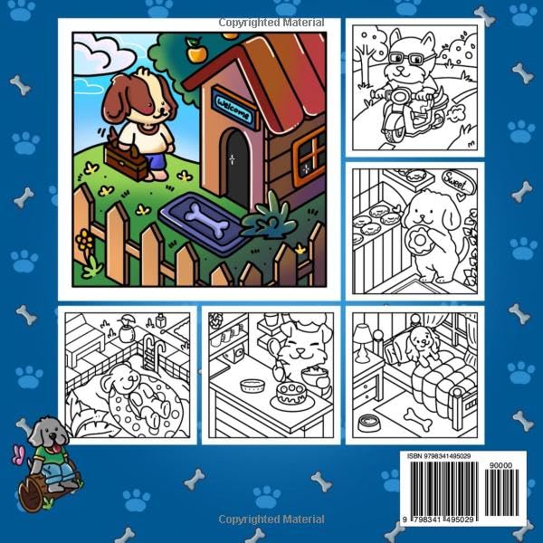 Cute Dogs Scenes Bold & Easy Coloring Book: 50 Adorable Designs of Hygge-Inspired Cozy Moments for Adults and Kids to Color