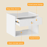 BEWISHOME White Floating Nightstand,Modern Fluted Floating Bedside Table, 15.7" Wall Mounted Nightstand with Drawer & Open Shelf,Small End Table Bedside Shelf for Bedroom, White KTZ06W BEWISHOME