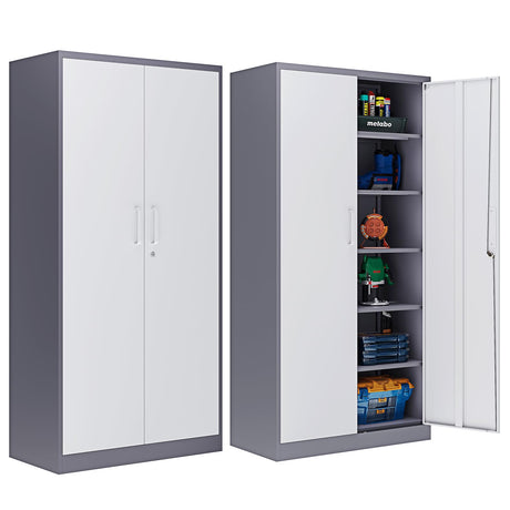 ZAOUS Garage Storage Cabinet, 72'' Tall Metal Storage Cabinets with Lock and 5 Adjustable Shelves for Home, Office, Warehouse, Grey & White ZAOUS