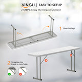 VINGLI 6 FT Narrow Folding Table,Premium Quality HDPE Material and Sturdy Metal Frame, Perfect for Buffet, Seminar, Party, Training, Home Work VINGLI