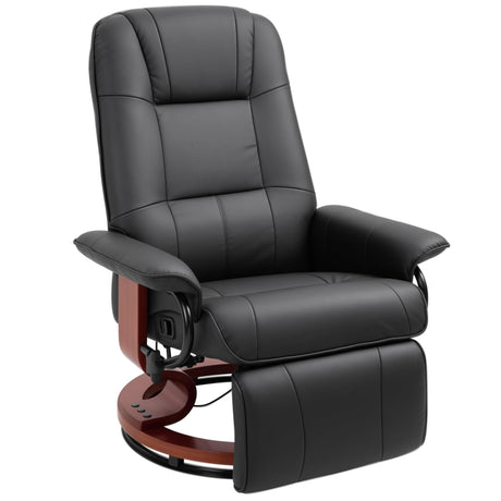 HOMCOM Swivel Recliner Chair, PU Leather Adjustable Lounge Chair with Footrest, Armrest, Wooden Base, Plush Recliner for Living Room, Black HOMCOM