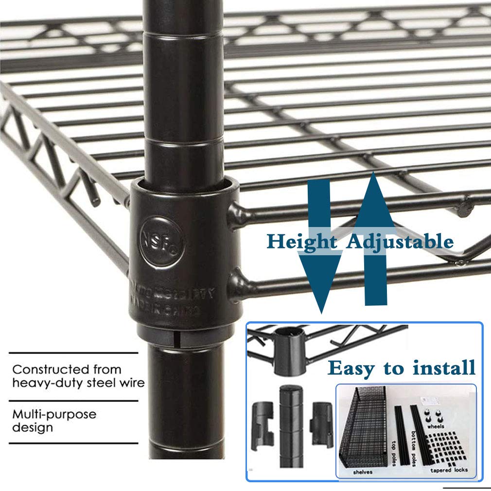 XXkseh Metal Shelf 6 Tier Wire Shelving Unit with Wheels,Heavy Duty Storage Shelves, NSF Garage Kitchen Organizer, Wire Rack Height Adjustable Commercial Grade Rolling Steel Rack,48"x18"x82", Black XXkseh