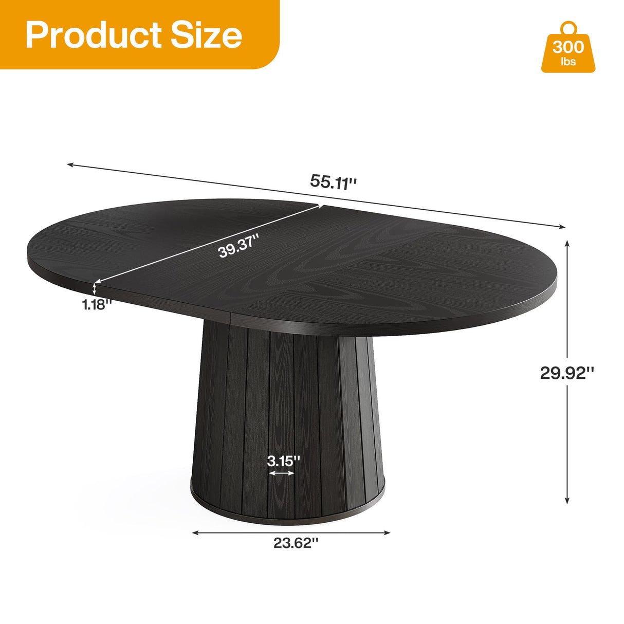 Tribesigns Oval Conference Table, 55.11 Inches Wooden Meeting Table for 6 People, Rustic Meeting Seminar Boardroom Table with Wood Base for Office Conference Room (Black) Tribesigns