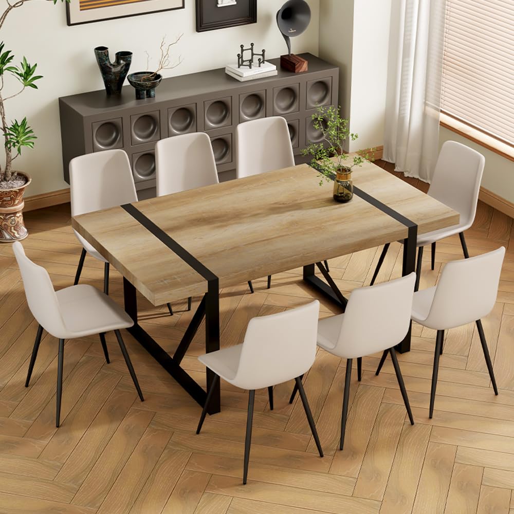 MUUOKY Dining Table Set for 8, 71'' Wood Dining Table and Chairs Set of 8, Modern Rectangle Wood Dining Table,PU Dining Chairs 8, Suitable for Home,Kitchen Dining Room Living Room - WoodArtSupply