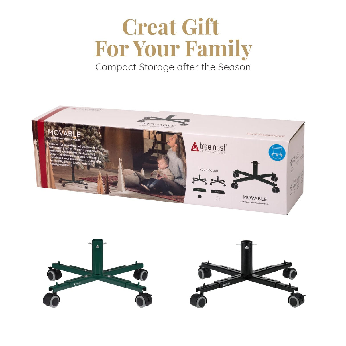 Christmas Tree Stand Base with Wheels Movable Fake Tree Holder for 6ft Artificial Plant Taxi no Tree Collar or Skirt (Green) Tree Nest