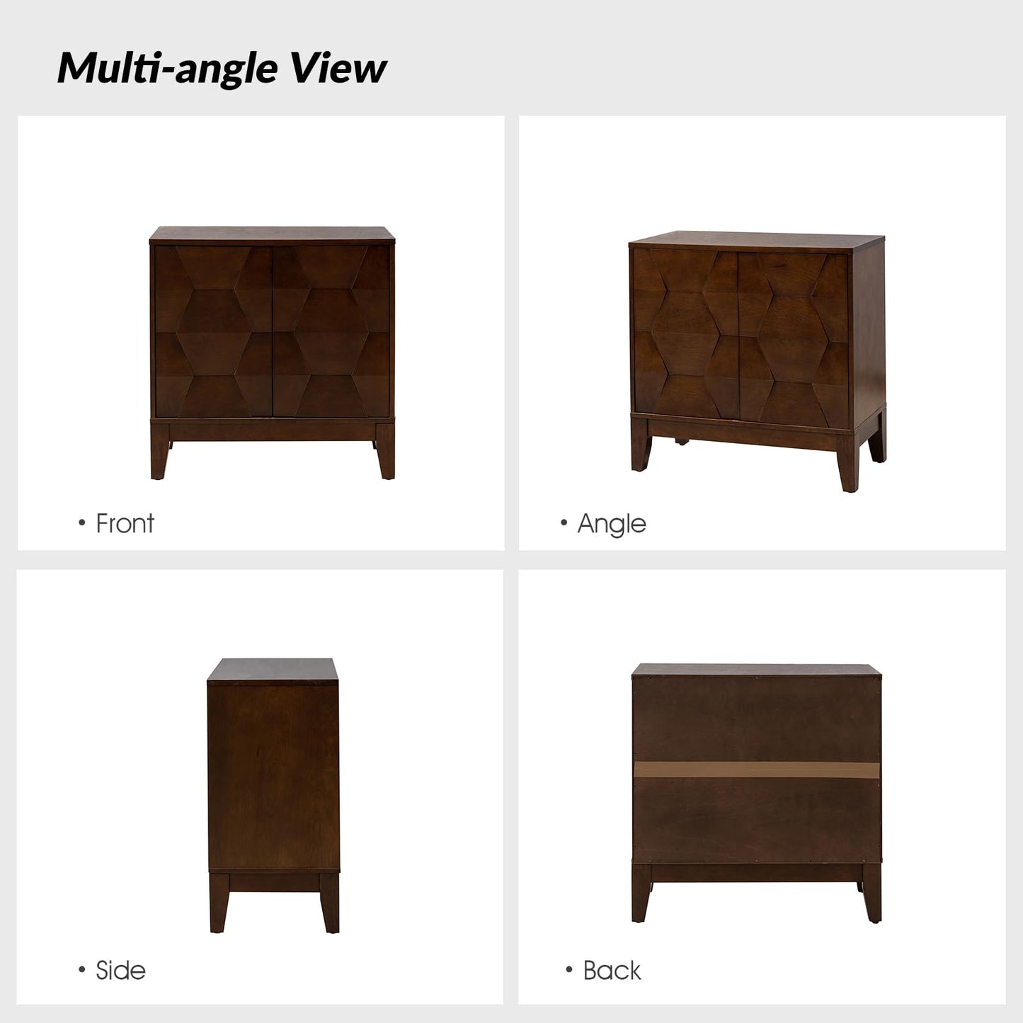 HULALA HOME Modern Buffet Cabinet Kitchen Storage Cabinet with 3D Geometric Design, Free Standing Sideboard Solid Wood Legs Adjustable Shelf, Walnut Accent Cabinet for Living Room Dining Room - WoodArtSupply