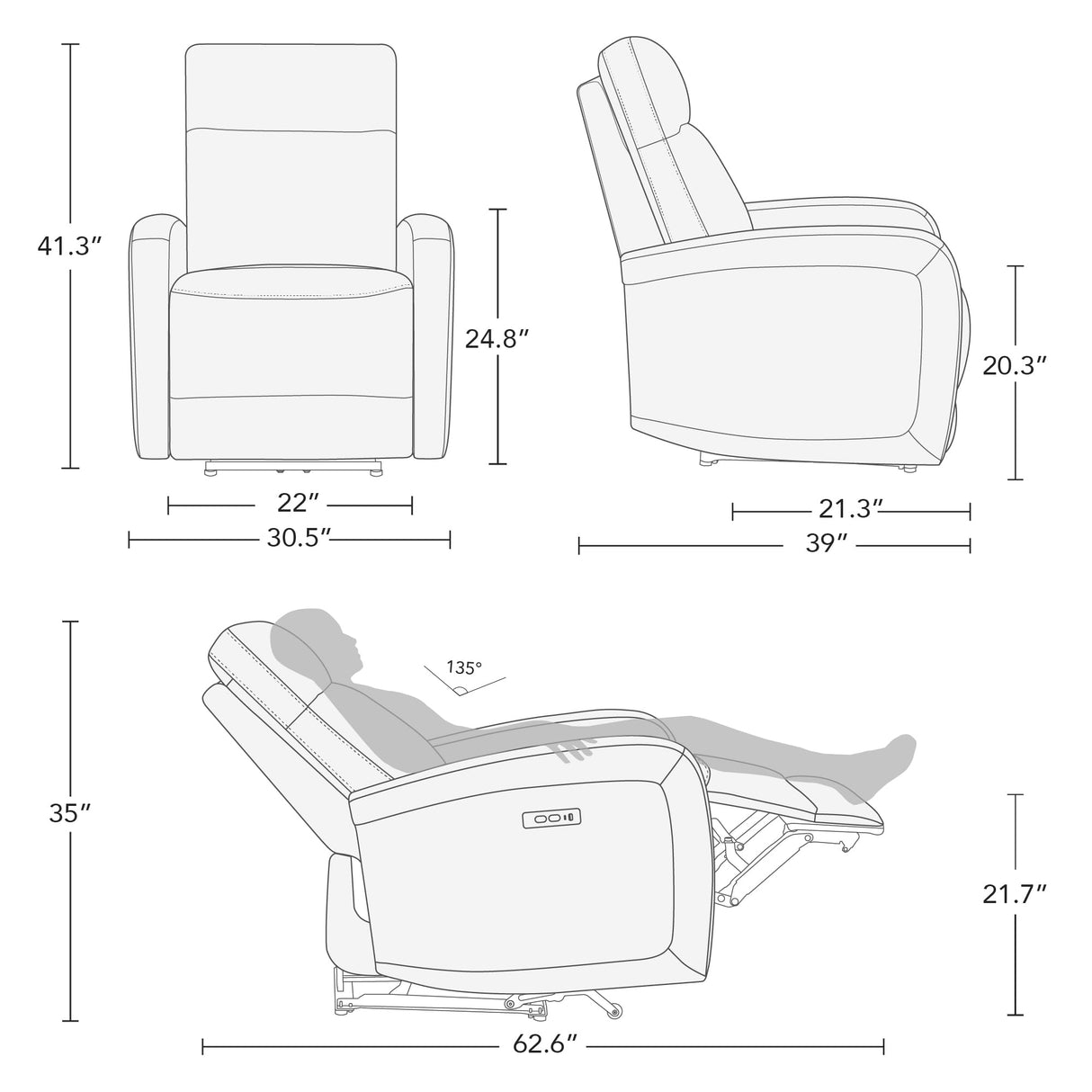Watson & Whitely Recliner Chair, Zero Wall Reclining Sofa Chair W Power Headrest Type-C Charger, Small Faux Leather RV Recliners Home Theater Seating for Living Room, Chocolate Watson & Whitely