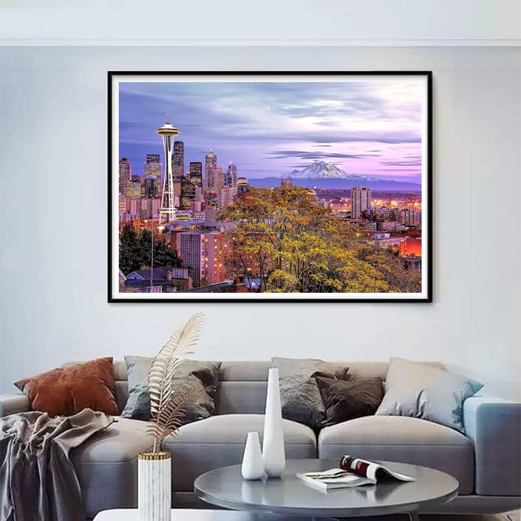 5D Diamond Painting, Seattle Skyline Washington Diamond Embroidery Paintings, DIY Diamond Painting Kits for Adults Diamond Art Home Wall Decor, 12x16 Inch IPISSOI