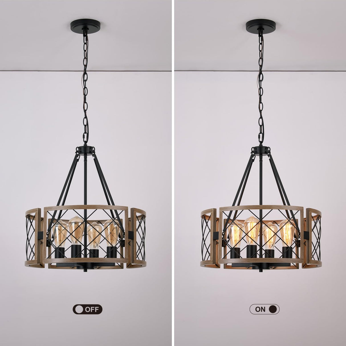 SANTOSTOCK Modern Farmhouse Chandelier, Rustic 4-Light Dining Room Chandelier Light Fixture Kitchen Island Light, Adjustable Hanging Light for Bedroom Entryway Foyer Living Room, Grey Wood SANTOSTOCK