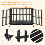 HIDOG 42'' Dog Crate Furniture, Wooden Dog Kennel with Lockable Wheels, Dog Crate End Table with Trays, Decorative Dog Kennel Indoor, Heavy Duty Dog Cage for Medium Large Dogs, Rustic Brown HIDOG