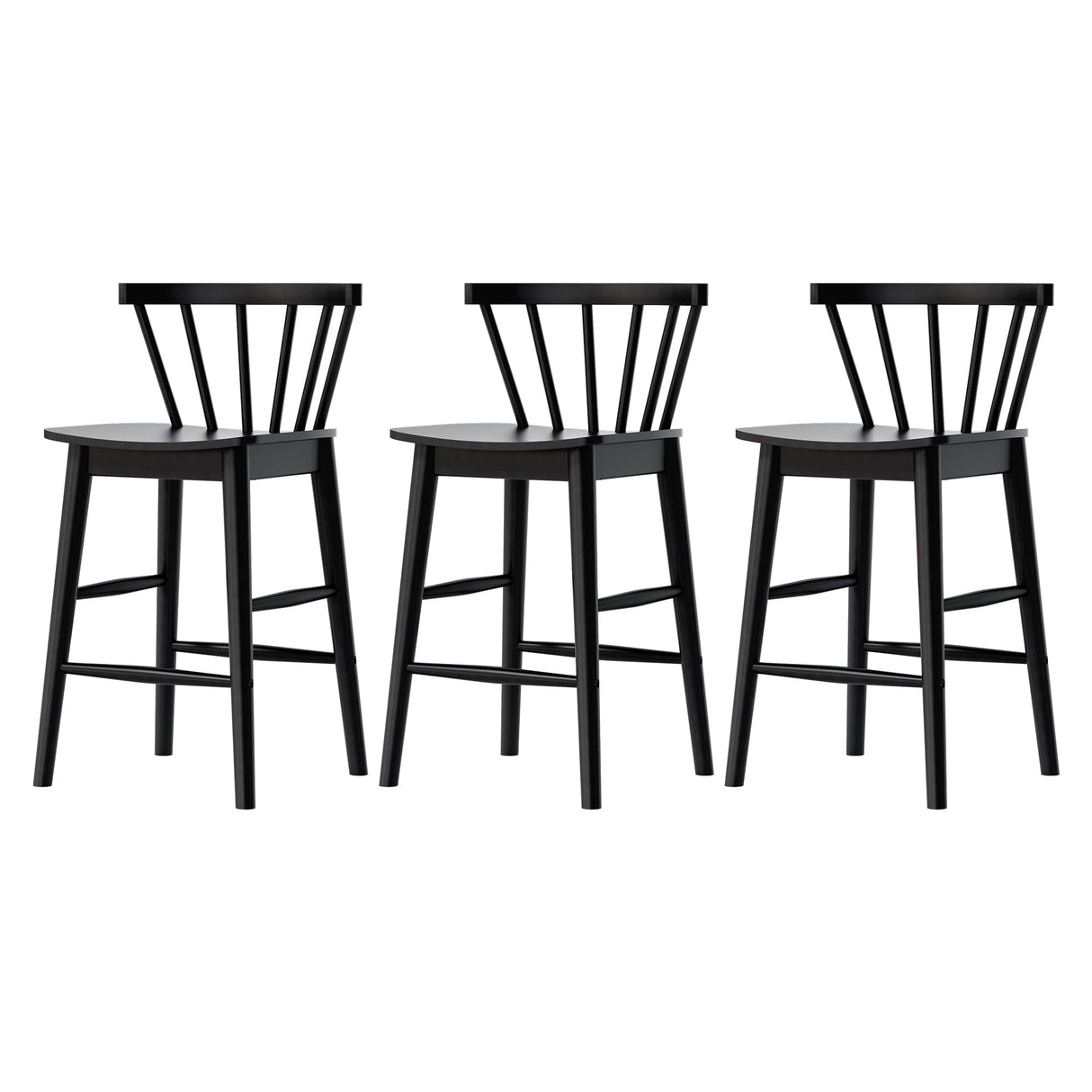 EYYTHUNG Wood Bar Stools Set of 3, 24" Barstool Farmhouse Counter Stools with Curved Back for Dining Room, Black EYYTHUNG