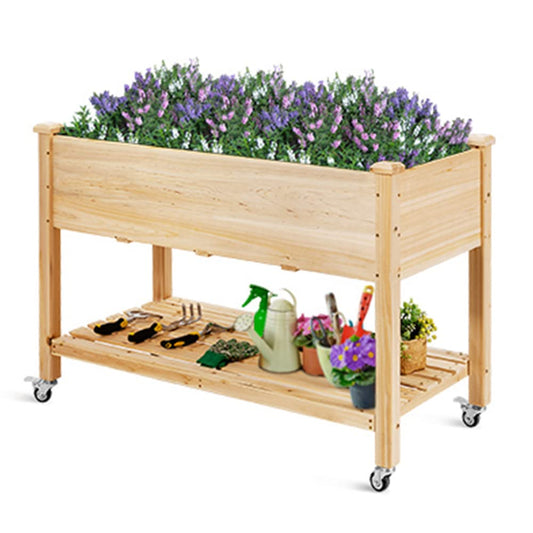 S AFSTAR Raised Garden Bed with Legs, 48x24x33 inch Mobile Elevated Wood Planter Box w/Lockable Wheels, Garden Bed On Wheels for Vegetable Flower Herb Outdoor Indoor