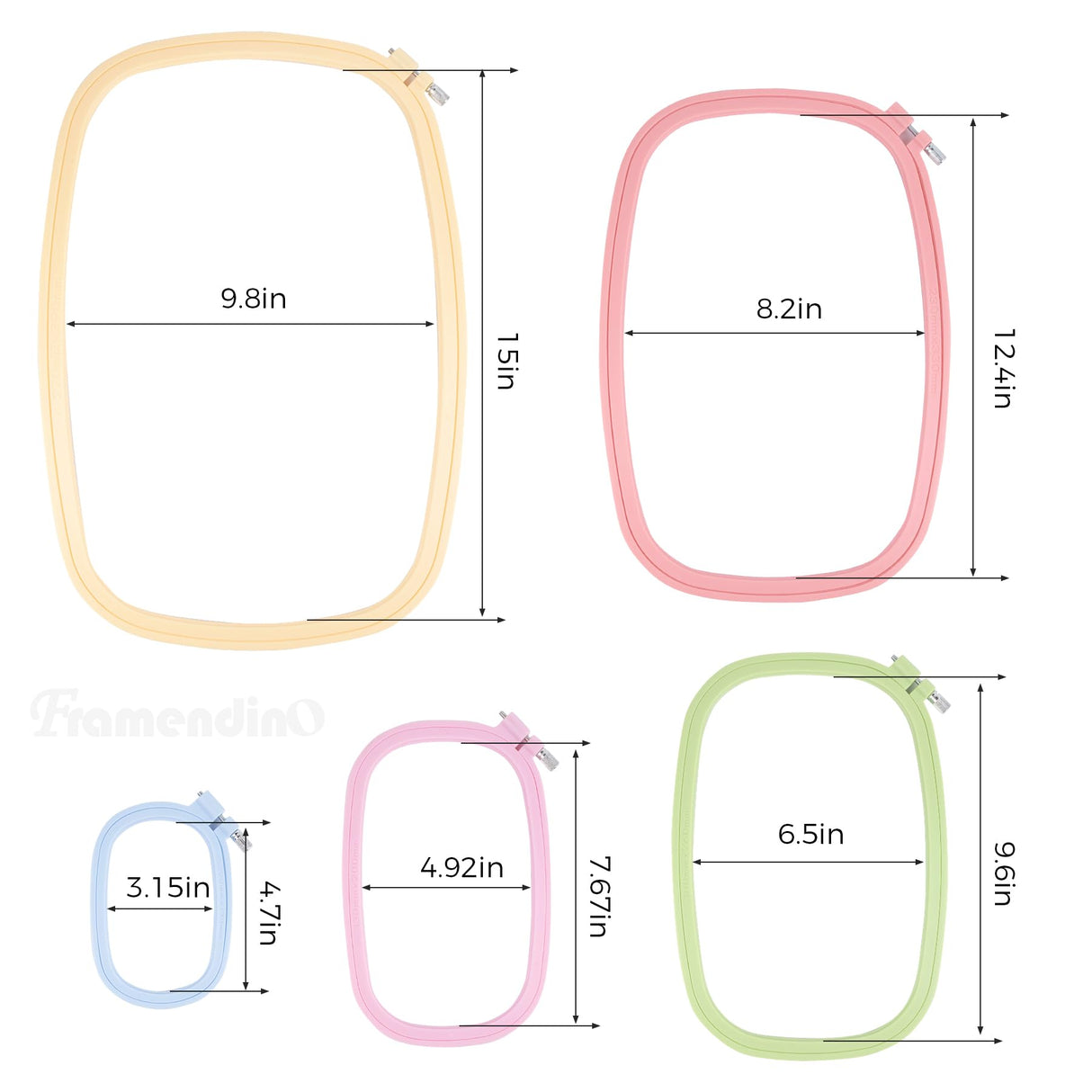 Framendino, 5 Pack Size Square Embroidery Hoops Plastic Cross Stitch Hoop Reusable Frames Rings for DIY Sewing Project(5 Colors2) Framendino