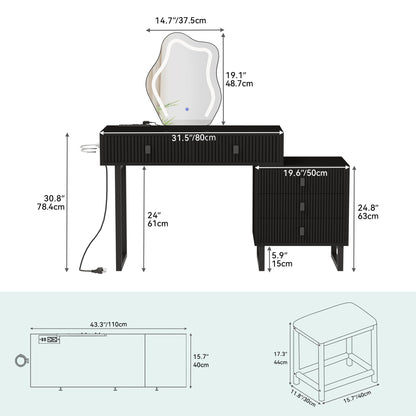 YITAHOME Vanity Set, Makeup Desk with Power Strip, Glamour Table with Tri-Color Touch Control Mirror, Five Storage Drawers, Black - WoodArtSupply