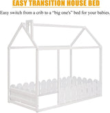 Twin Floor Bed with Fence Rails by Harper & Bright Designs - White Montessori House Bed for Kids Harper & Bright Designs