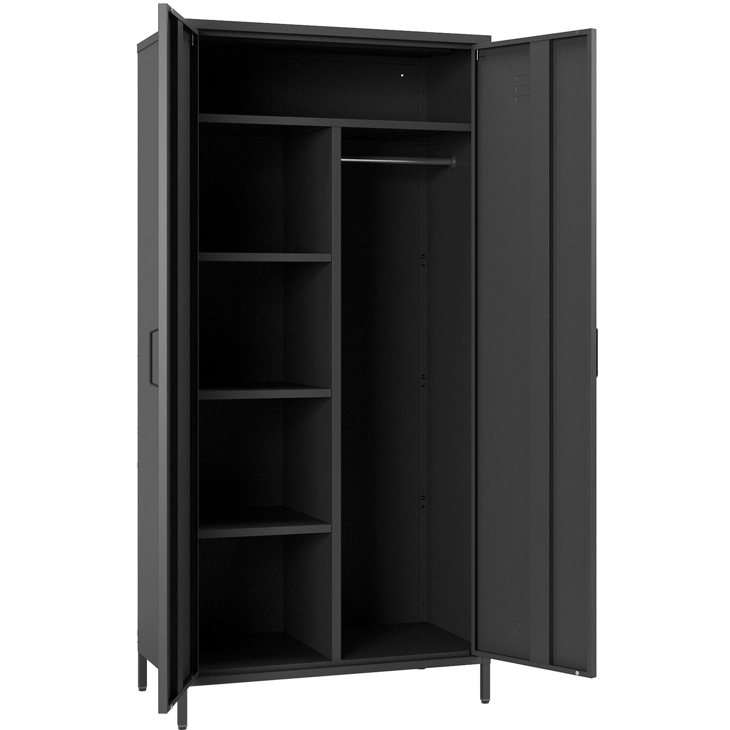 Steehoom Metal Armoire, Wardrobe Closet Cabinet with 1 Hanging Rod and 4 Shelves for Bedroom, Changing Room, Laundry Room, Office (Black) - WoodArtSupply