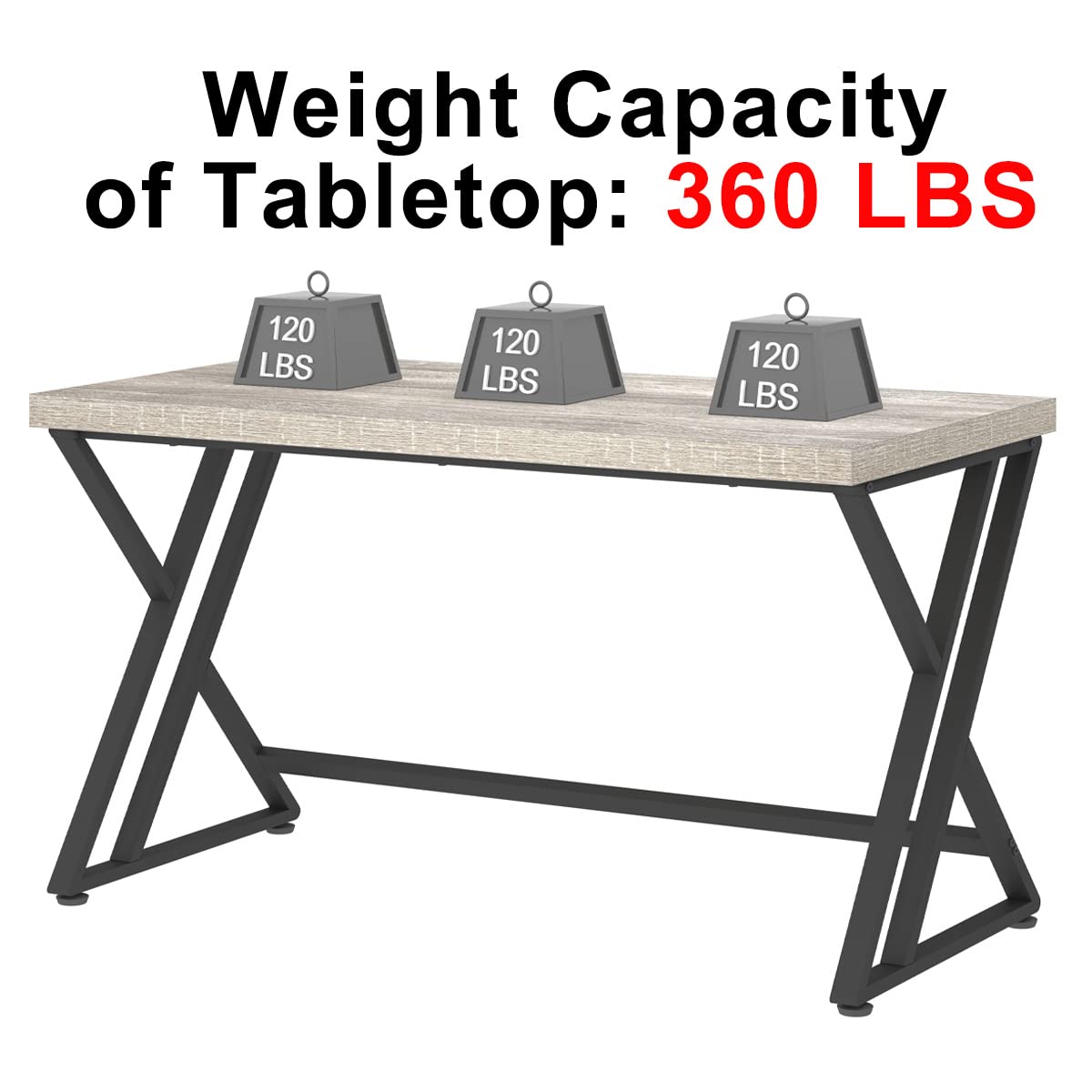 LVB Grey Desk, Industrial Wood Home Office Computer Desk for Bedroom, Farmhouse Metal Wooden Study Work PC Gaming Writing Table, Modern Simple Executive Writing Desk with Storage, 47 Inch, Light Gray LVB