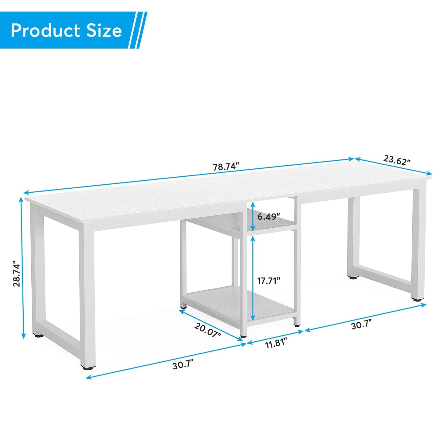 Tribesigns 78 Inches Computer Desk, Extra Large Two Person Office Desk with Shelf, Double Workstation Desk for Home Office(White) - WoodArtSupply