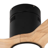 OUATER Wood Flush Mount Ceiling Fan with Light,52 inch Low Profile Modern Ceiling Fans for Outdoor/Patios/Bedroom/Office,3 color light,6 Speed,DC Motor,Wood and Modern Matte Black OUATER