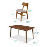 Best Choice Products 7-Piece Wooden Dining Room Table Set, Mid-Century Modern, Kitchen Table w/ 6 Chairs, Upholstered Cushions, Curved Backrests, Rounded Table Corners - Walnut/Gray Best Choice Products