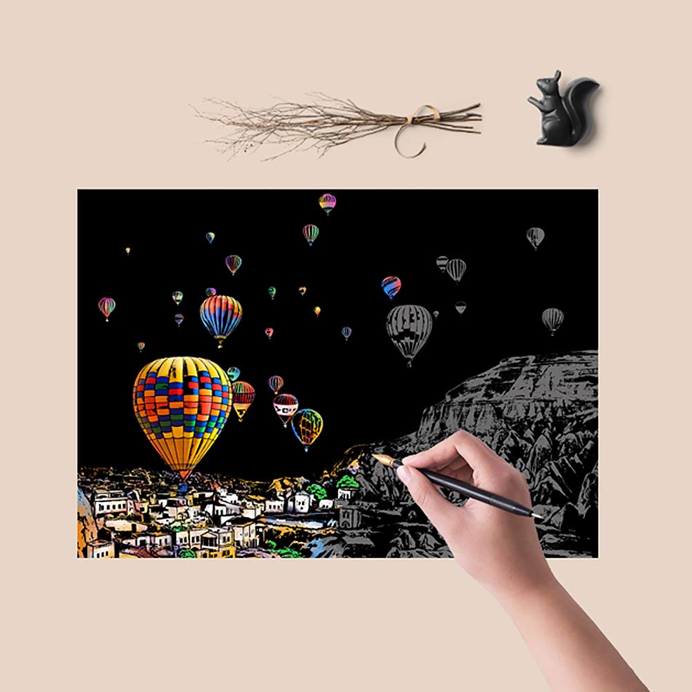 Scratch Painting Kits for Adults & Kids, Rainbow Painting Night View Scratchboard(A4), Crafts Set: 8 Sheets Scratch Cards with 6 tools in Bag - New York, Statue of Liberty, Seattle(America / Europe) MIASTAR