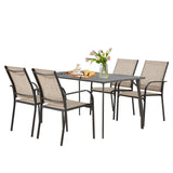 AECOJOY 5 Piece Patio Table and Chair Set for 4, Outdoor Dining Set Includes 51.2" Rectangle Table with 1.73" Umbrella Hole, 4 Stackable Textilene Chairs, for Garden, Backyard and Poolside, Dark Gray AECOJOY
