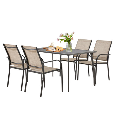 AECOJOY 5 Piece Patio Table and Chair Set for 4, Outdoor Dining Set Includes 51.2" Rectangle Table with 1.73" Umbrella Hole, 4 Stackable Textilene Chairs, for Garden, Backyard and Poolside, Dark Gray