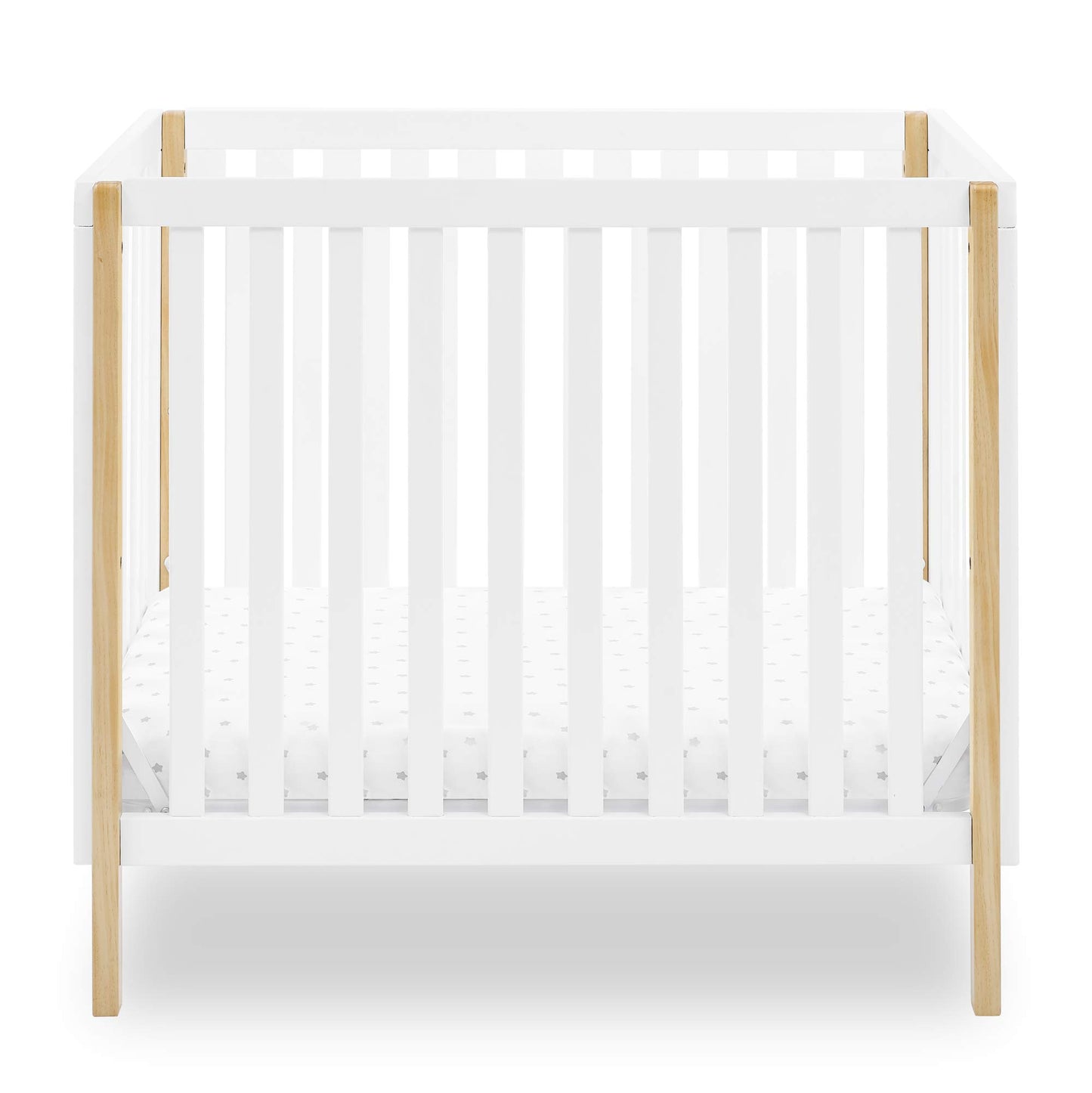 Delta Children Gio Mini Crib with 2.75" Mattress Included, Bianca White/Natural - WoodArtSupply