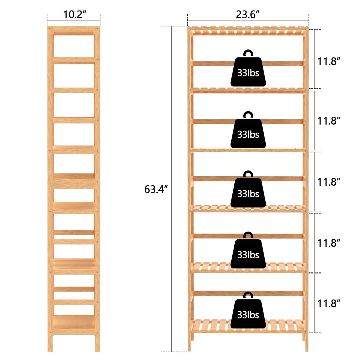 VASMIA Bookshelf,6 Tier Bamboo Adjustable Bookshelves,Tall Bookcase Shelf Storage Organizer,Free Standing Storage Shelving Unit for Living Room,Bedroom,Bathrrom and Home Office,Natural