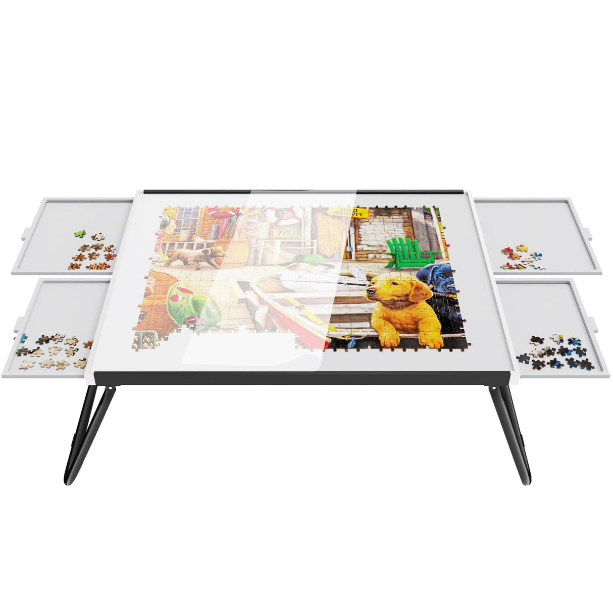 Puzzle Table 1500pcs,Jigsaw Puzzle Table Metal,Puzzle Table with Drawers,Puzzle Board with Legs,Grey and Black Color,Puzzle Tables for Adults with Drawers,Jigsaw Puzzle Board with Drawers Doerpuz