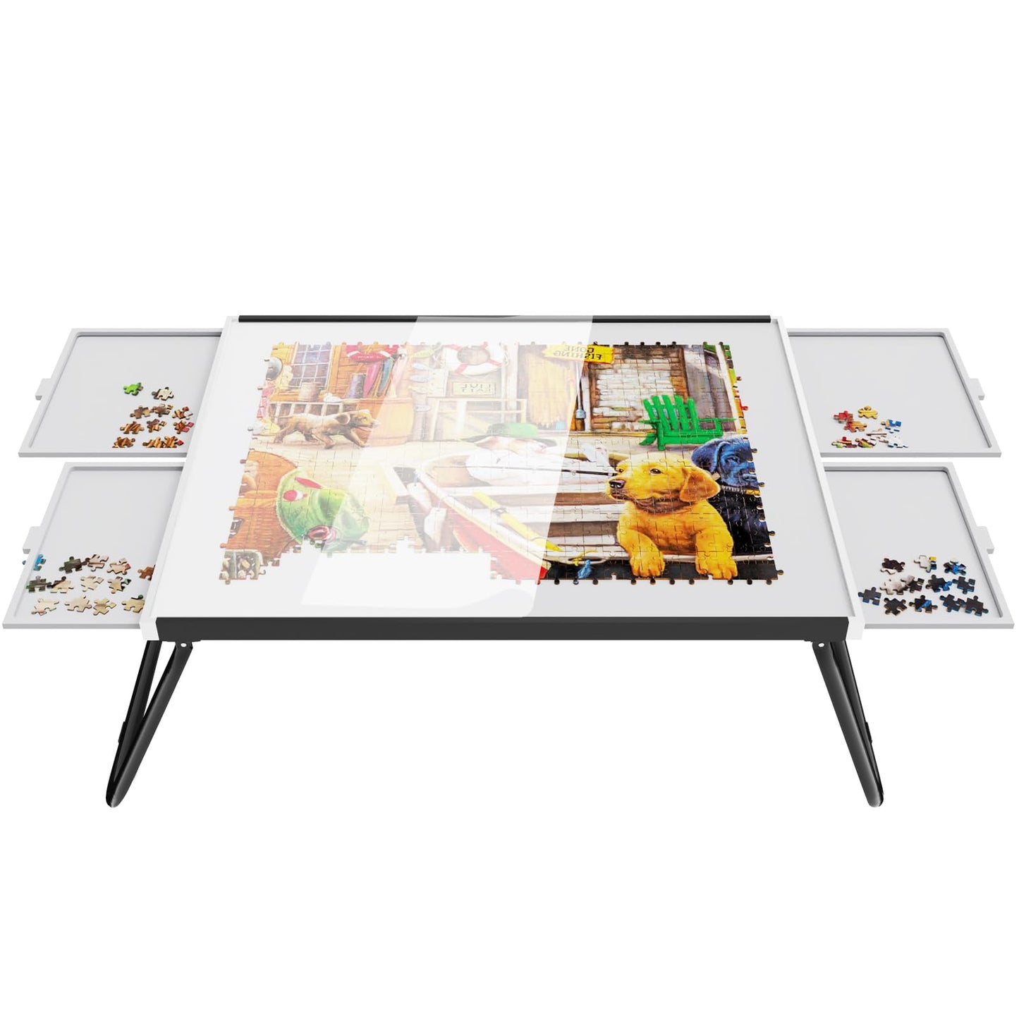 Puzzle Table 1500pcs,Jigsaw Puzzle Table Metal,Puzzle Table with Drawers,Puzzle Board with Legs,Grey and Black Color,Puzzle Tables for Adults with Drawers,Jigsaw Puzzle Board with Drawers