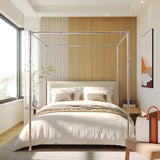 Mosqutent King Size Canopy Bed Frame with Stainless Steel Poles and Bedroom Decor Bracket Mosqutent