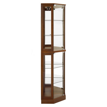 Zoyoleader Corner Curio Cabinet with Adjustable Tempered Glass Shelves, Mirrored Back, Display Cabinet,E26 Light Bulb not Included (Natural, Dark Walnut)