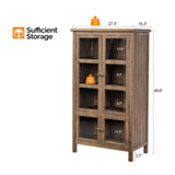 VINGLI Storage Cabinet,Display Cabinet with Glass Doors, Glass Door Cabinet, Rustic Storage Cabinet with Doors and Shelves, Showcase Display Cabinet with Cedar Wood Finish, Walnut VINGLI