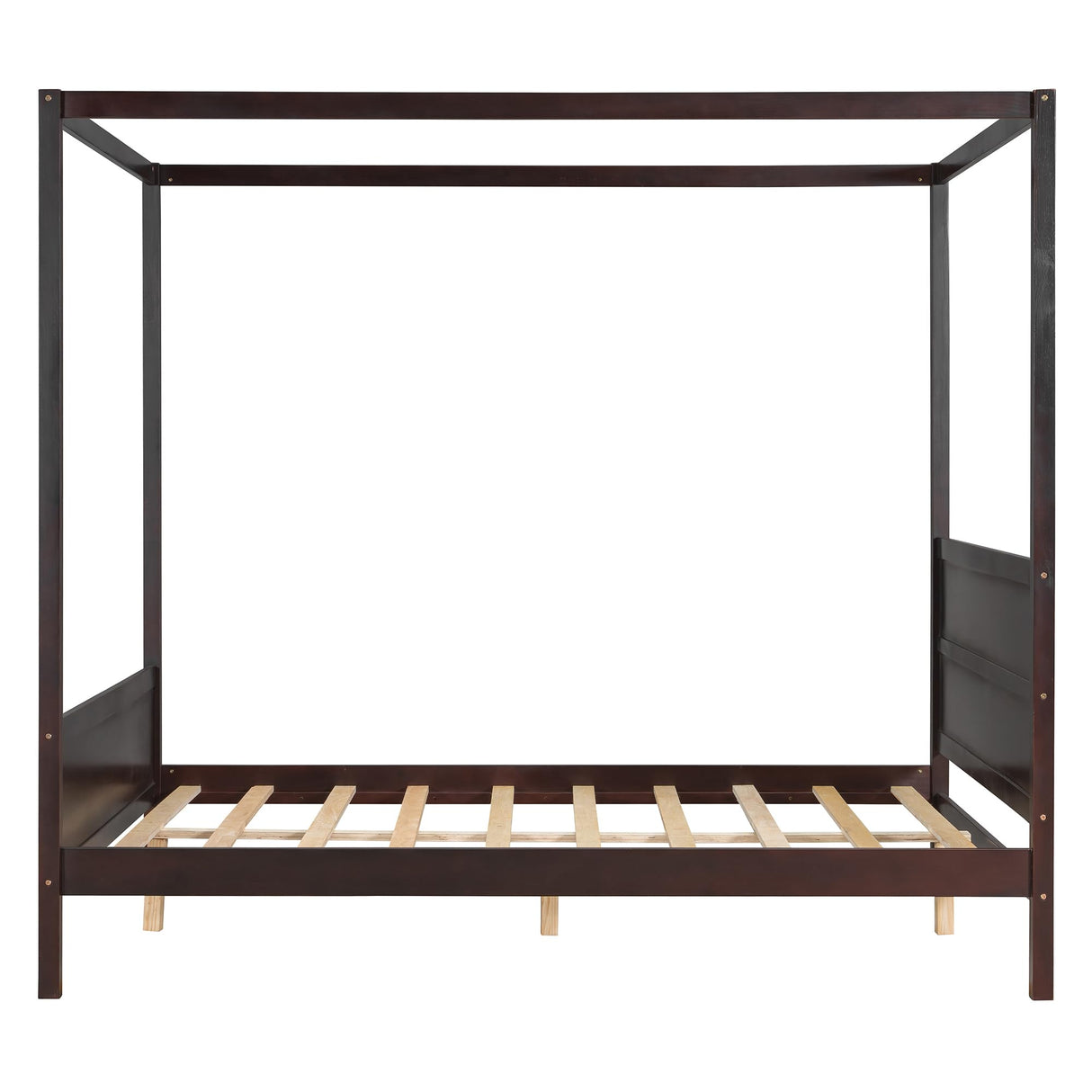 Merax Queen Size Canopy Bed with Headboard and Footboard, Solid Wood 4 Posters Platform Bed with Slat Support Leg, No Box Spring Needed, Espresso Merax