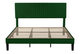 Allewie King Bed Frame, Velvet Upholstered Platform Bed with Adjustable Vertical Channel Tufted Headboard, Mattress Foundation with Strong Wooden Slats, Box Spring Optional, Easy Assembly, Green Allewie