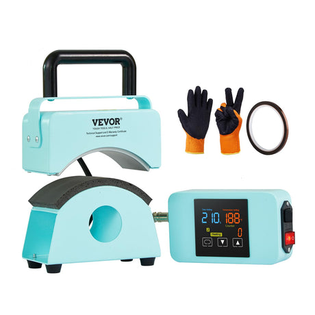 VEVOR Hat Press Machine, Mini Hat Heat Press for Caps with Integrated Control Panel, Cap Heat Press Machine with 5.9x3.15 inch Curved Heating Plate, Safety Base, and Glove, Automatic Shut-Off, Green VEVOR