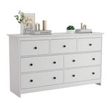 JOZZBY 55" White Dresser for Bedroom, 7 Drawer Wooden Double Dresser with Metal Handles, Modern Storage Chest of Deep Dresser for Nursery, Hoom Office, Hallway JOZZBY
