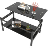 ODUSE-DAILY Black Lift Top Coffee Table, Black Glass Coffee Tables for Living Room, Small Rectangle Glass Top Coffee Table Lift Top, Black Coffee Tables for Living Room (1Pcs Coffee Table) ODUSE-DAILY