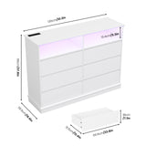 IDEALHOUSE 6 Drawer Dresser for Bedroom with LED Lights & Charging Station, Modern White Dresser with LED for Bedroom, Wide Chest of 6 Drawers with Open Storage Shelf for Living Room, Hallway, Closet IDEALHOUSE