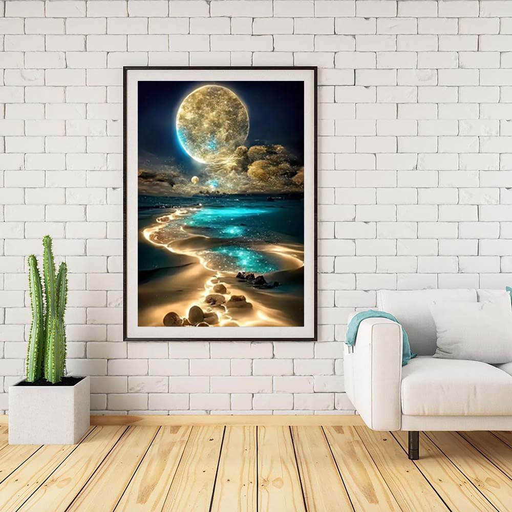 ZQEATRY Moon Diamond Painting Kits for Adults,DIY Moonlight Beach Diamond Art Kits,5D Full Drill Painting Kits with Arts and Crafts for Home Wall Decor 11.8 X 15.7Inch ZQEATRY