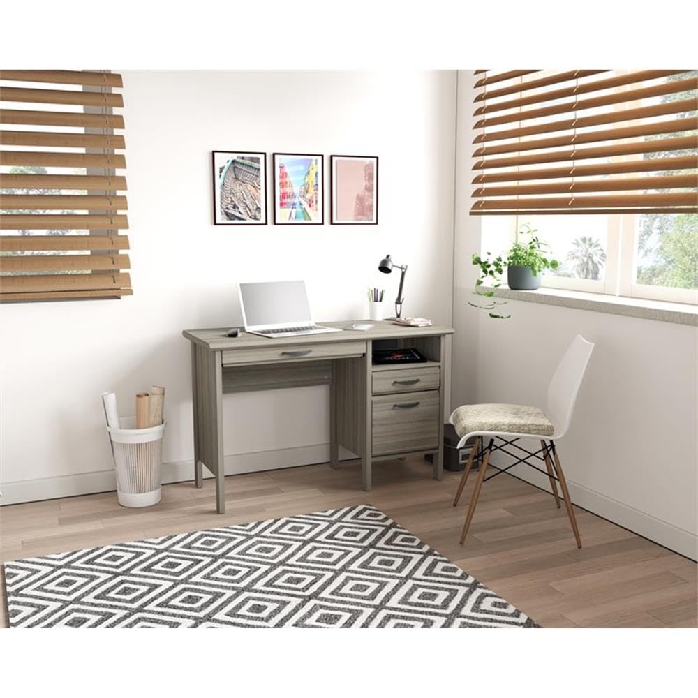 Inval 2-Drawer Computer Desk with Keyboard Tray, Gray Smoke Oak Inval