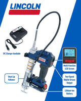 Lincoln 1884 PowerLuber 20 Volt Battery Powered Grease Gun with 36" Hose for Automotive, Agricultural, and Industrial Equipment, 10,000 PSI, Trigger-Operated, 2-Speed, (2) Lithium-Ion Battery Pack Lincoln