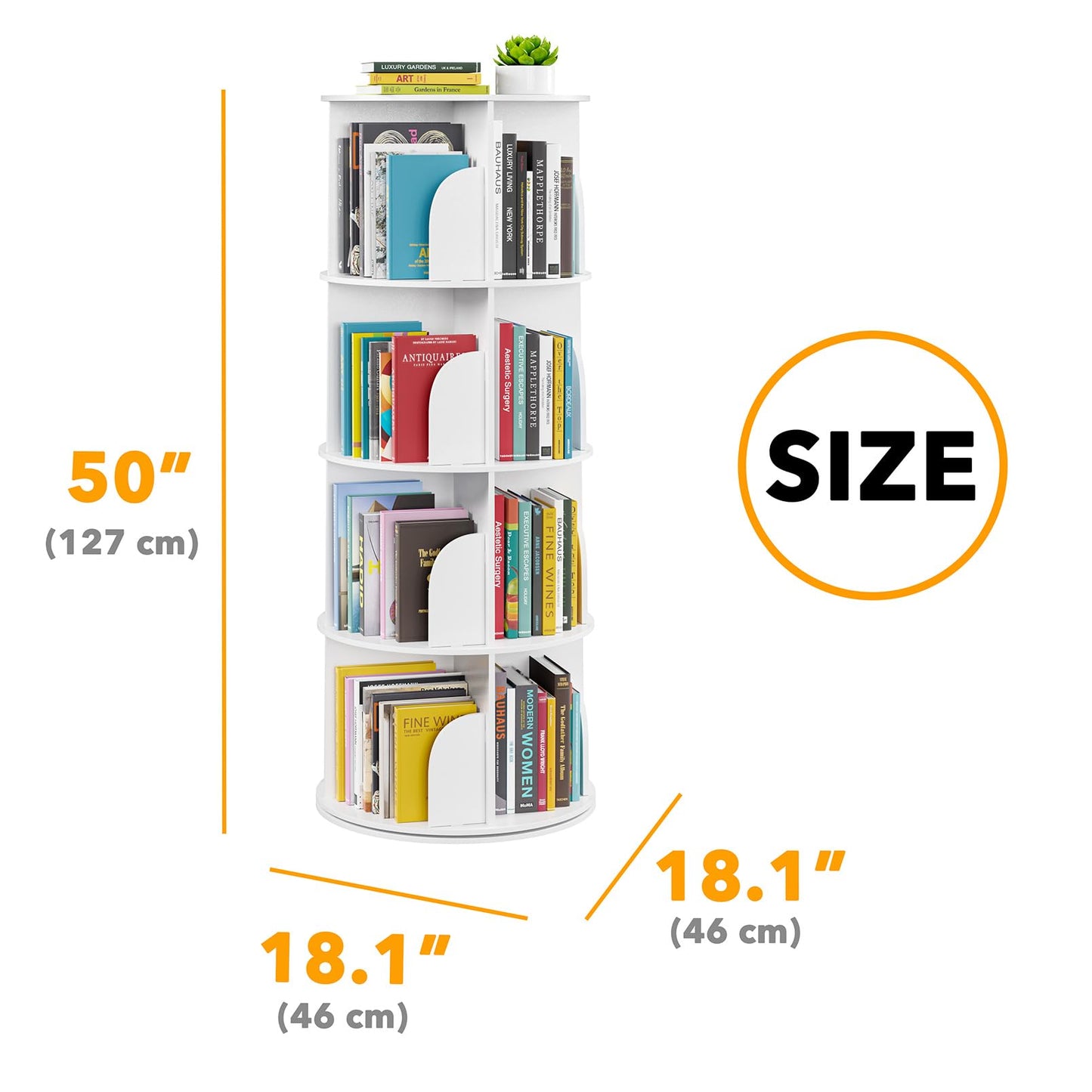 SpaceAid 4-Tier White Rotating Bookshelf Tower - Spinning Lazy Susan Bookcase Organizer - WoodArtSupply