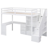 Bellemave Twin Size Loft Bed with Desk and Stairs Wood Loft Beds with Storage Cabinet and Bookcase High Loft Bed Frame with Staircase Shelves for Kids, Teen, Boys, Girls, White Bellemave