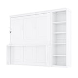 Queen Murphy Bed with Desk and Storage Shelves,Wood Hideaway Murphy Wall Bed with Storage Bookcase for Adults (White) MERITLINE