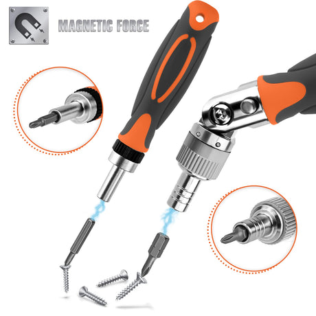 Ratcheting Screwdriver Set - BTEC 68 in 1 Socket Set & Magnetic Screwdriver Bit Set with Rotatable Ratchet Handles,extensions bar and Storage Case for Computer/Bike/Car/Electronics Maintenance BTEC