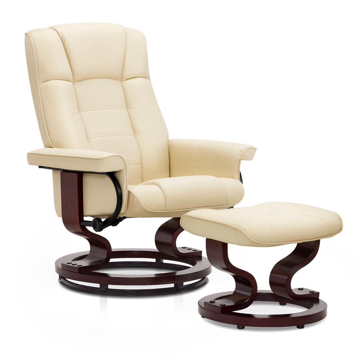 MCombo Manual Swivel Recliner with Ottoman, Chair Ottoman Set for RV Small Spaces, Living Room, Bedroom, Office 9019 4919 (Faux Leather, Cream White) MCombo